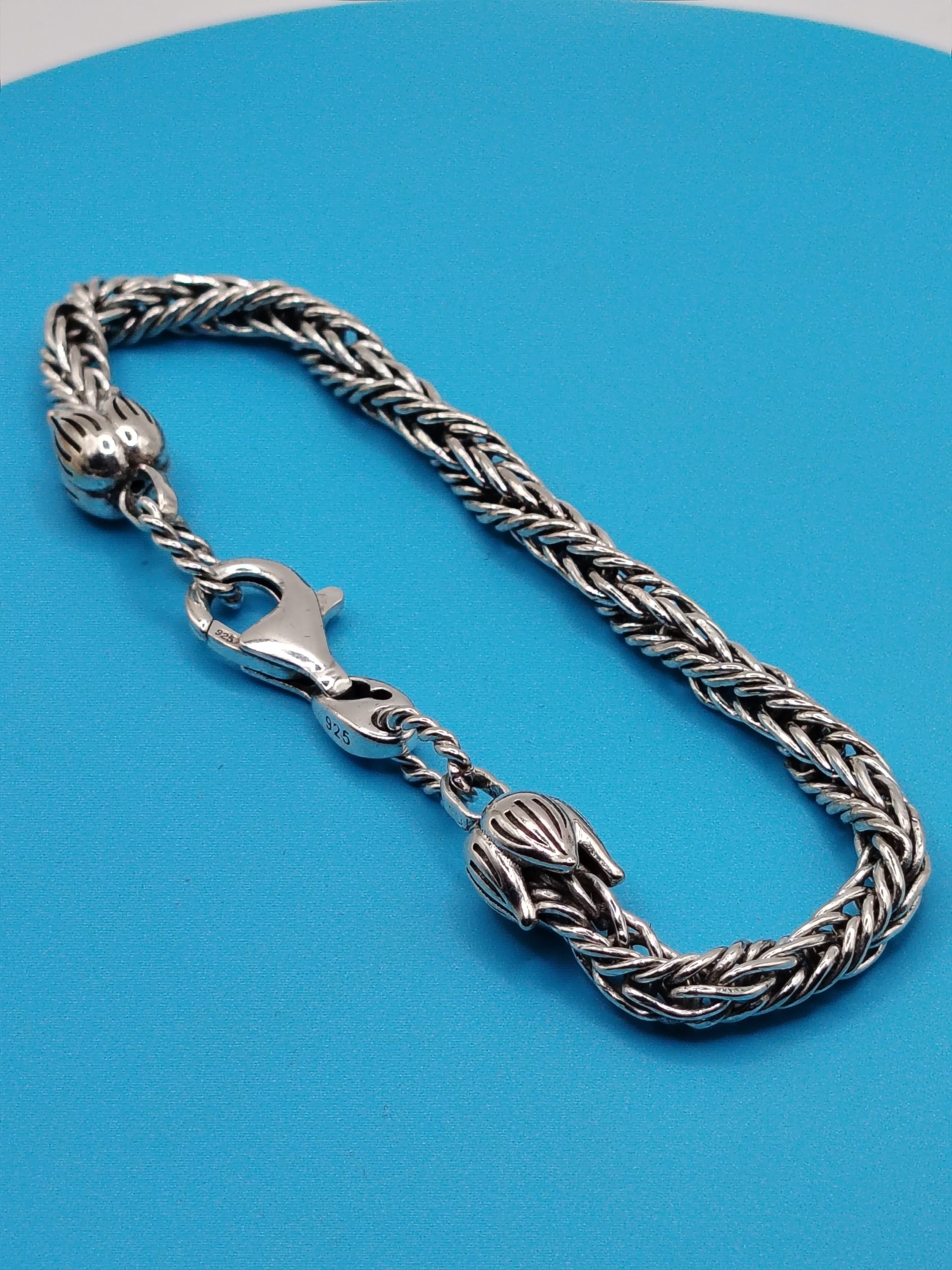 Twisted Foxtail Bracelet – Tulip Ends 5x5 mm 925 Sterling Silver