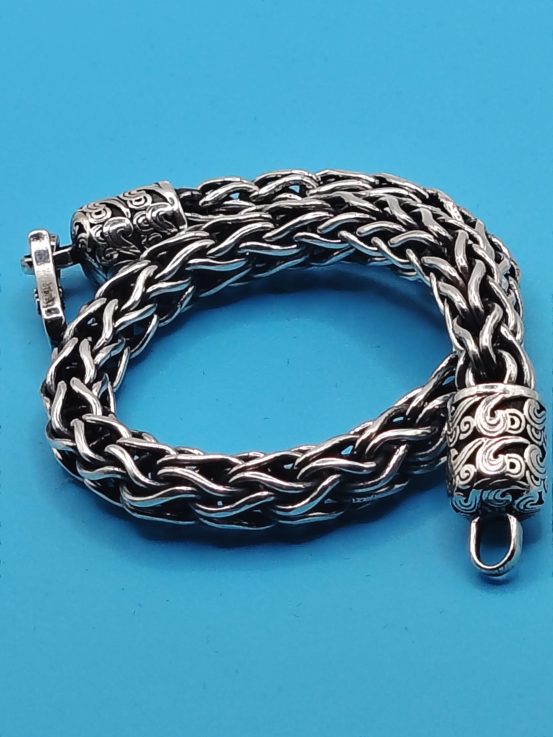 Solid Bali Woven Bracelet 925 Sterling Silver 7x7 mm