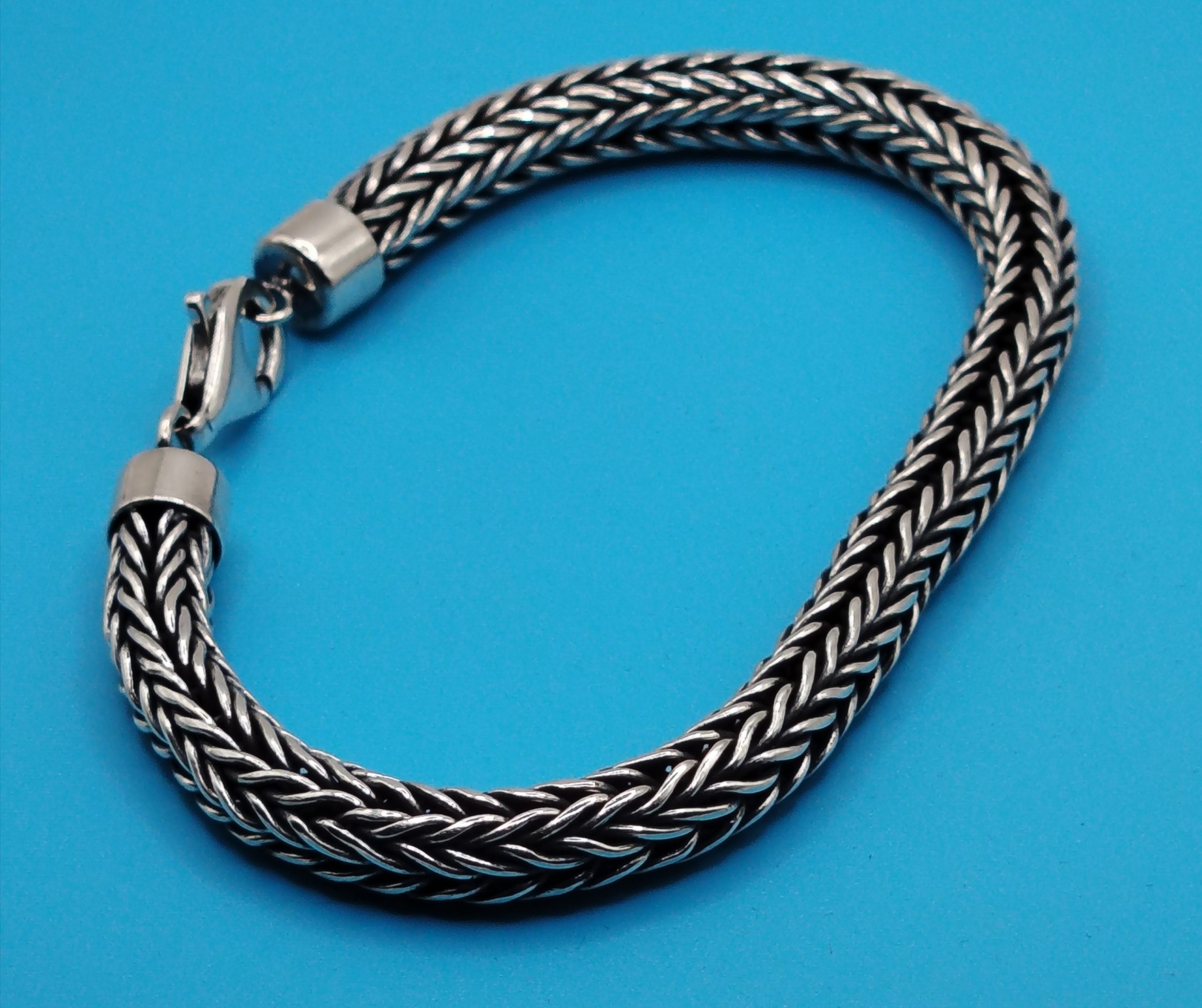 Bali Woven 925 Sterling Silver Solid Bracelet 7x7 mm