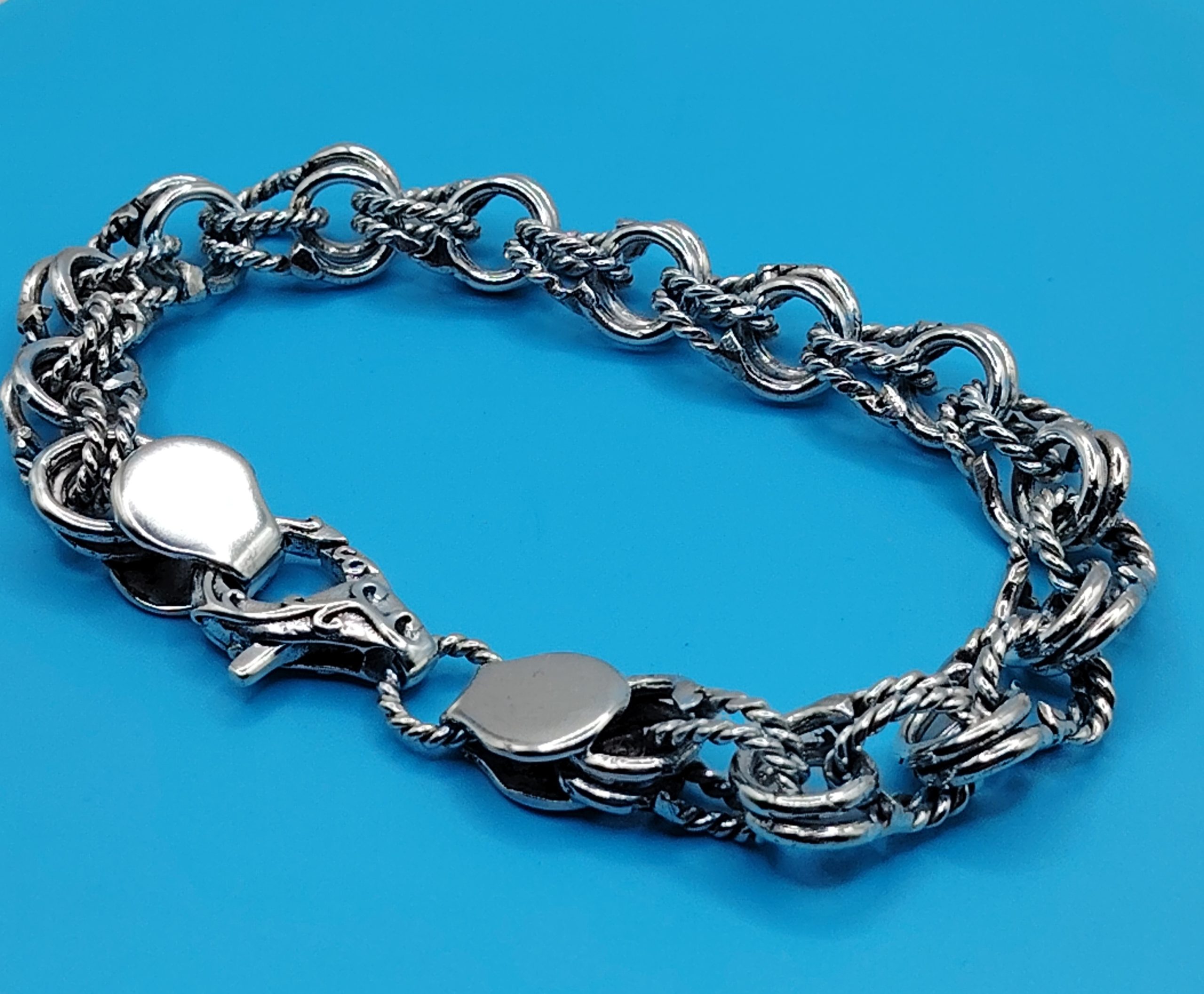 Solid Mixed Links Bracelet 925 Sterling Silver 10 mm
