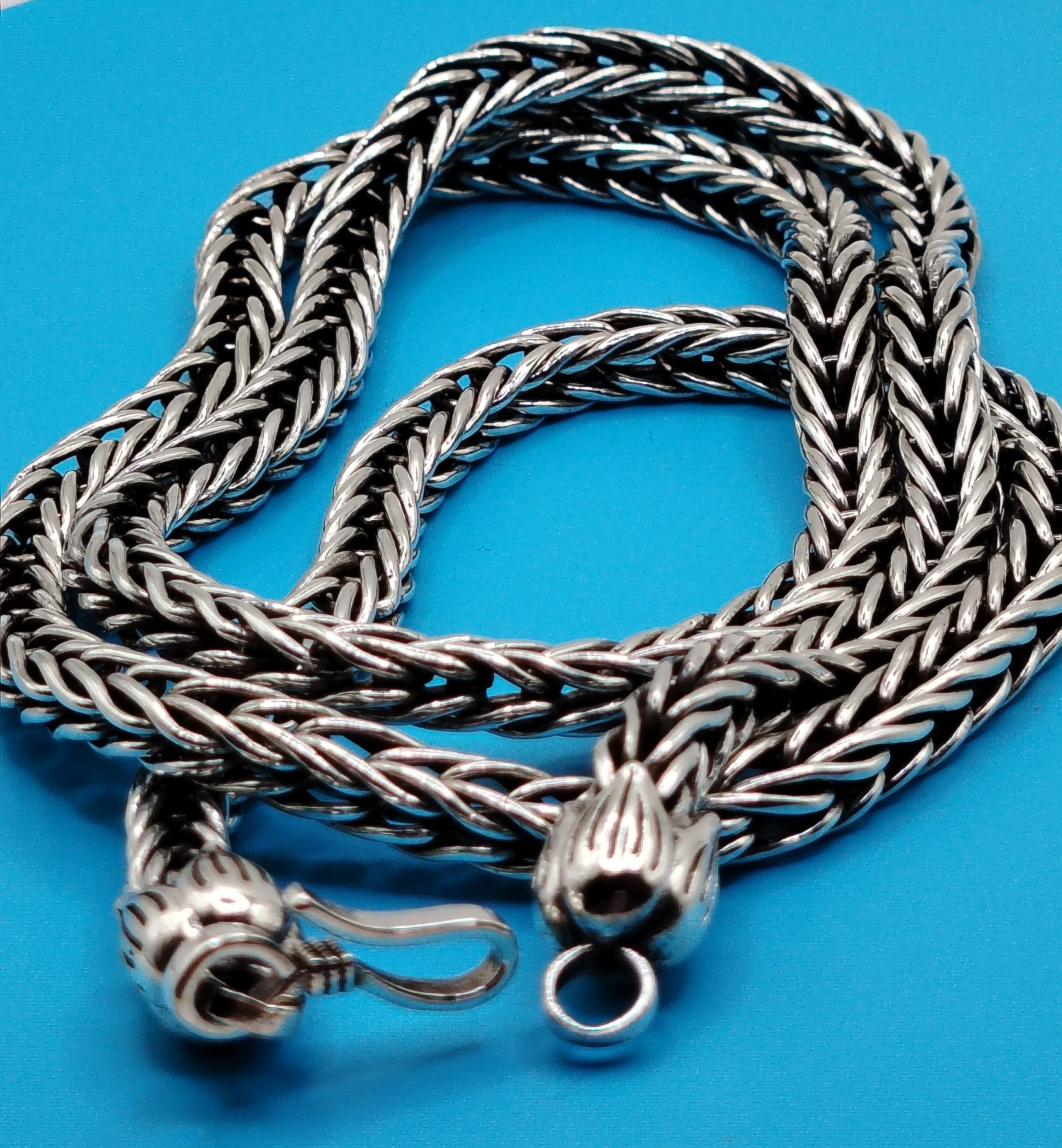 925 Solid Sterling Silver Bali Woven Chain 5x5 mm 23 Inch