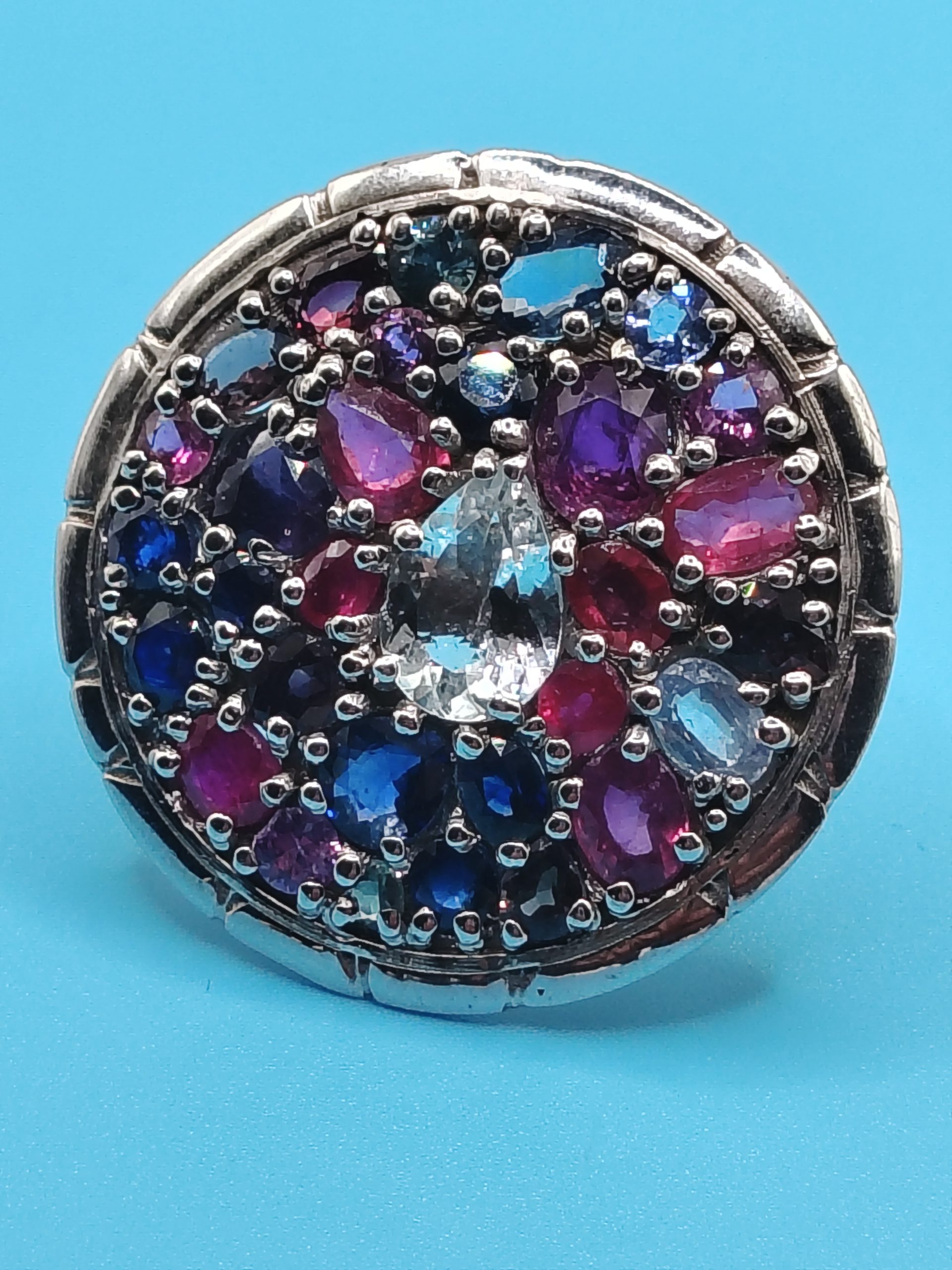 925 Sterling Silver Sapphire & Ruby Ring