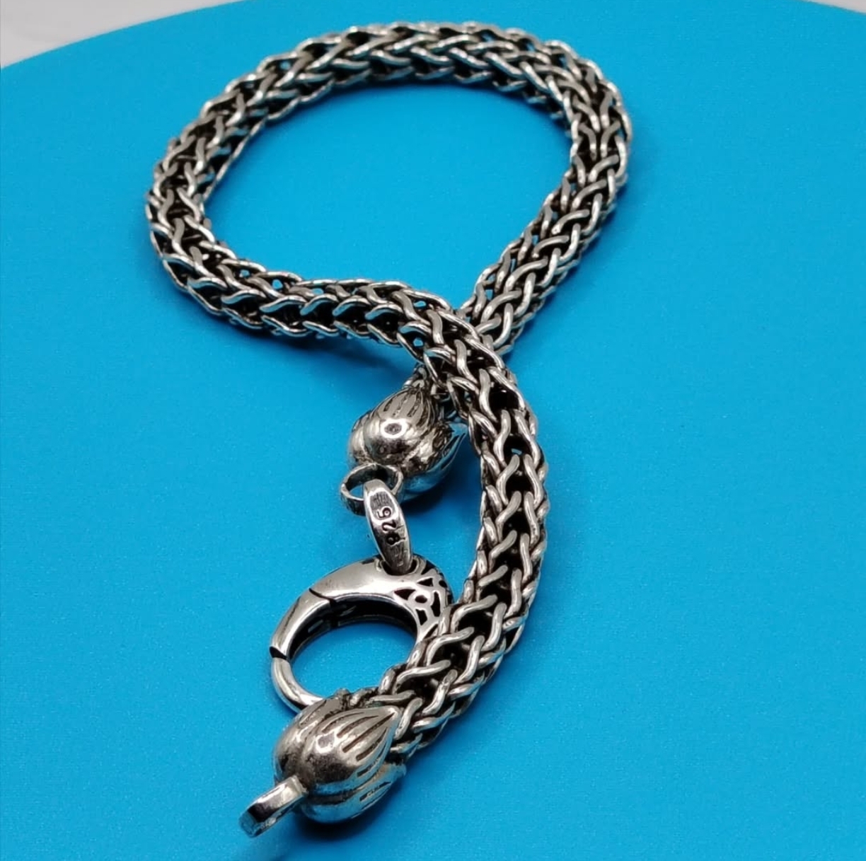 Double Woven Bali Ankle Bracelet – Tulip Ends – Push Clasp 5x5 mm 925 Sterling Silver