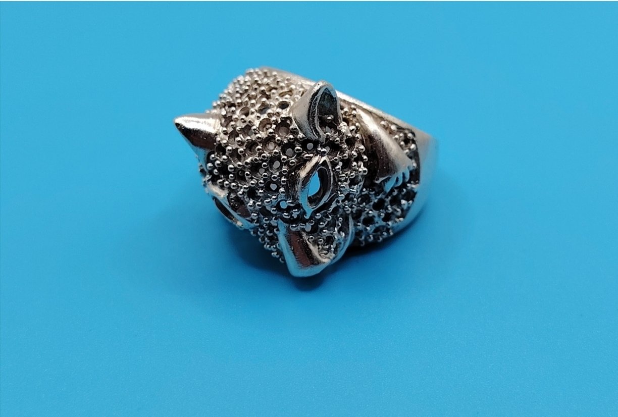 925 Silver Big Solid Panther Statement Ring Size 7